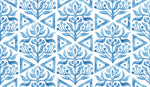 Tapet personalizat Mozaic cu elemente florale in nuante de albastru watercolor - BLUE TRIANGLE TILES