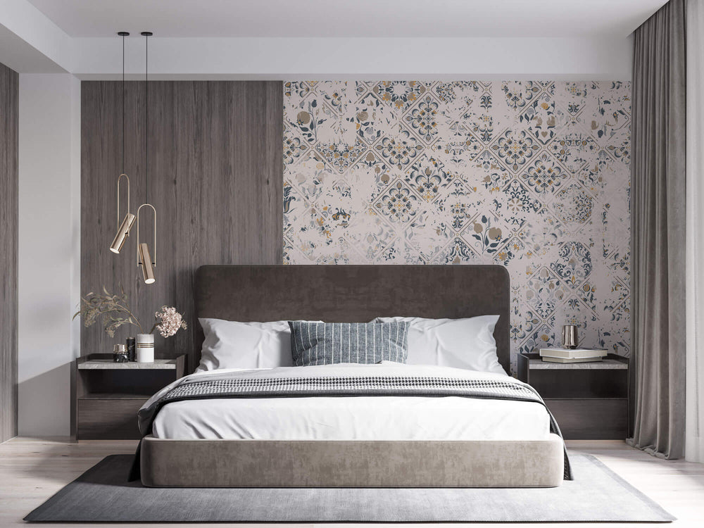 Tapet personalizat Mozaic cu mosaic in nuante de crem - VINTAGE KITCHEN