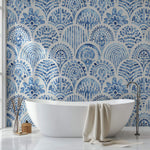 Tapet personalizat Mozaic cu mosaic albastru in nuante de albastru watercolor - BLUE ARCHES TILES