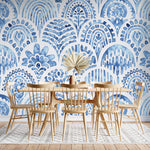 Tapet personalizat Mozaic cu mosaic albastru in nuante de albastru watercolor - BLUE ARCHES TILES