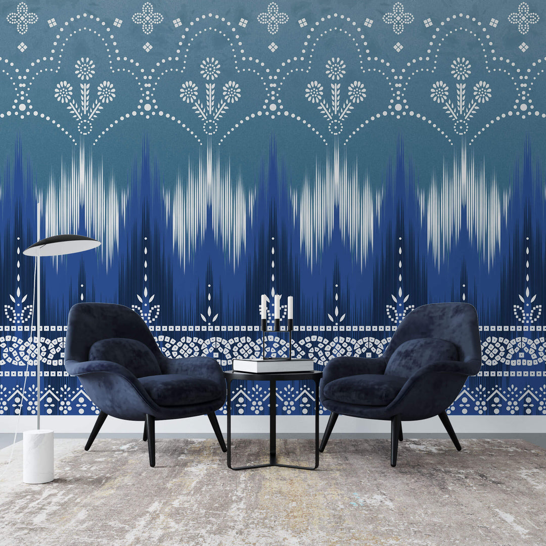 Tapet personalizat Mozaic cu motive indiene in nuante de albastru - BLUE MUMBAI