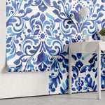 Tapet personalizat Mozaic cu pictura in nuante de albastru intens - BLUE DAMASK FLOWERS