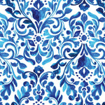 Tapet personalizat Mozaic cu pictura in nuante de albastru intens - BLUE DAMASK FLOWERS
