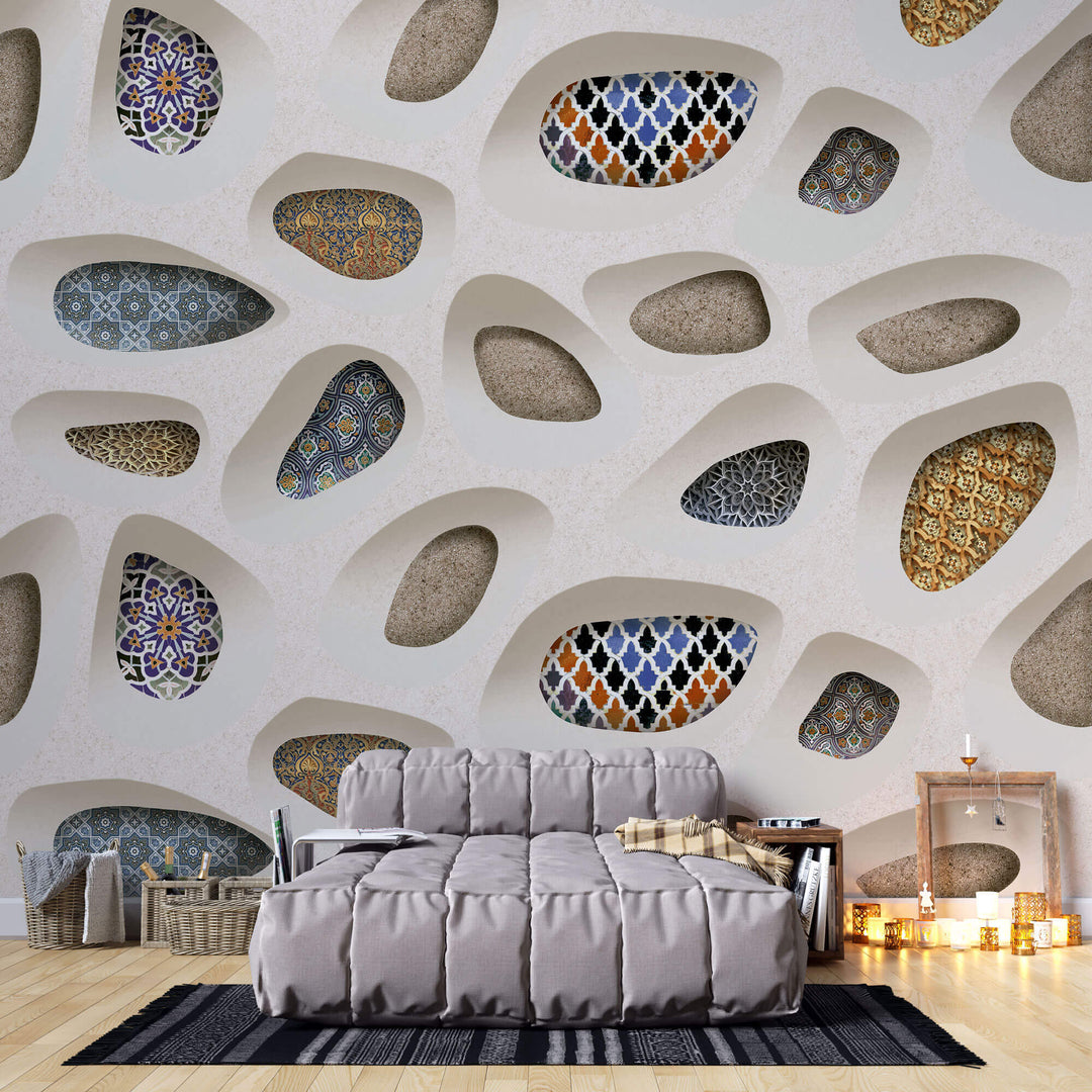 Tapet personalizat Mozaic cu perete 3D si elemente de mosaic colorat - STONE MOSAIQUE