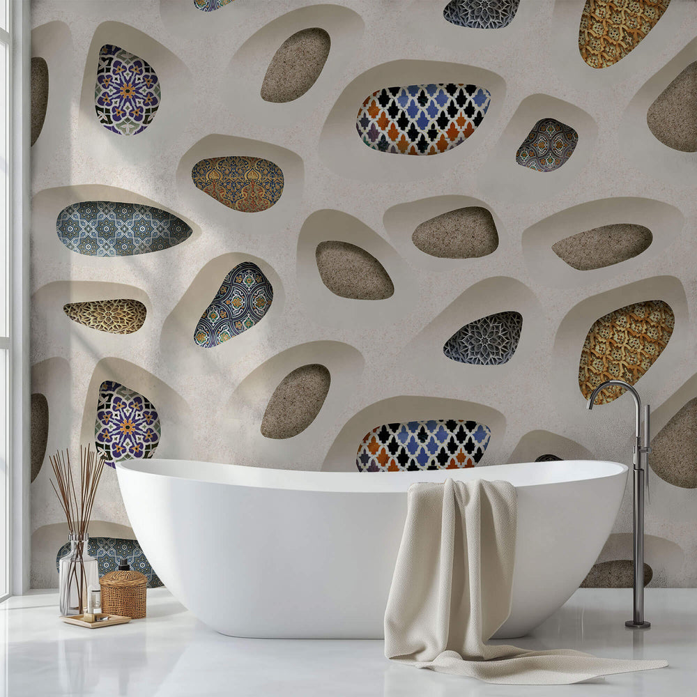 Tapet personalizat Mozaic cu perete 3D si elemente de mosaic colorat - STONE MOSAIQUE