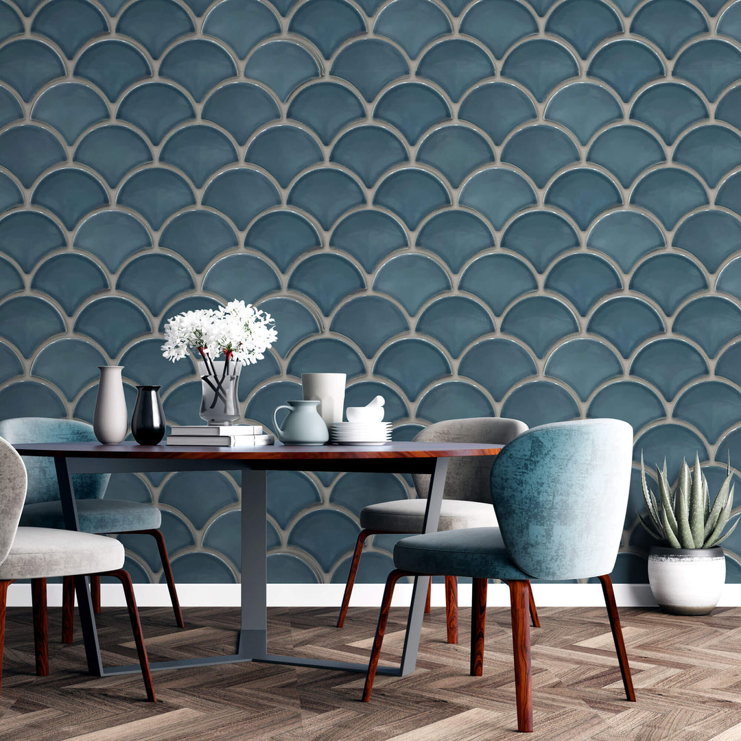 Tapet personalizat Mozaic cu mosaic ceramic albastru - BLUE SHELL MOSAIC