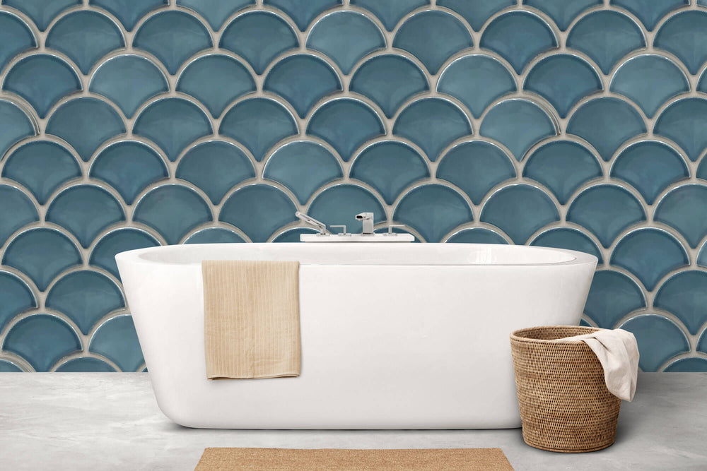 Tapet personalizat Mozaic cu mosaic ceramic albastru - BLUE SHELL MOSAIC