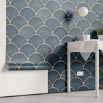 Tapet personalizat Mozaic cu mosaic ceramic albastru - BLUE SHELL MOSAIC