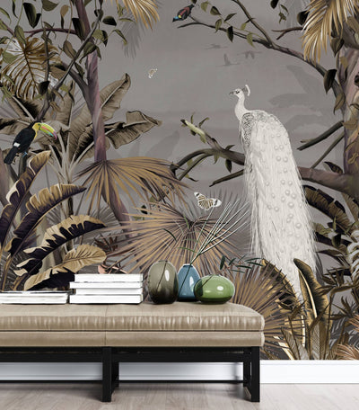 Tapet personalizat  - WHITE PEACOCK JUNGLE