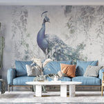 Tapet personalizat zen oriental cu paun aflat printre frunze intr un fundal deschis wisdom