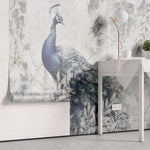Tapet personalizat zen oriental cu paun aflat printre frunze intr un fundal deschis wisdom