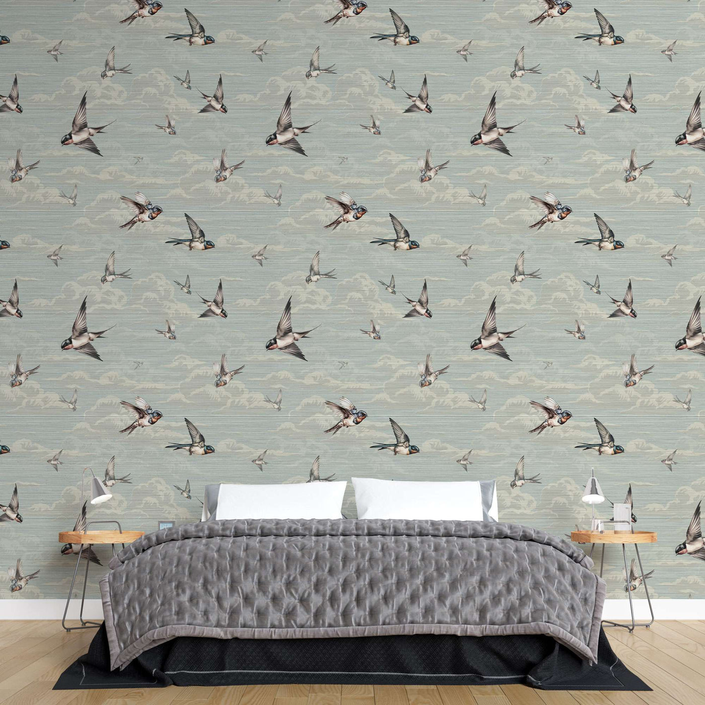 fototapet-personalizat-zen-oriental-cu-randunici-zburand-pe-cerul-albastru-spring-swallows-blue