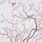 Tapet personalizat zen oriental chinoiserie cu copaci infloriti roz si pasari pink blossom