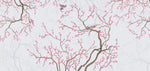 Tapet personalizat zen oriental chinoiserie cu copaci infloriti roz si pasari pink blossom