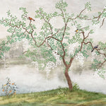 Tapet personalizat zen oriental chinoiserie cu peisaj oriental cu pasari si copaci inconjurati de lac oriental landscape