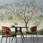 Tapet personalizat zen oriental chinoiserie cu peisaj oriental cu pasari si copaci langa lac oriental dawn