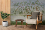 Tapet personalizat zen oriental chinoiserie cu peisaj oriental cu pasari si copaci langa lac oriental dawn