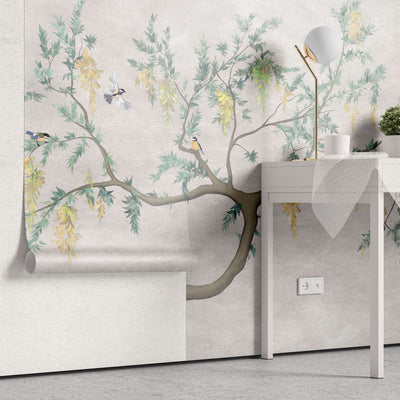 fototapet-personalizat-zen-oriental-chinoiserie-cu-peisaj-oriental-cu-pasari-in-copac-oriental-cu-fundal-texturat-bird-chinoiserie