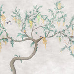 Tapet personalizat zen oriental chinoiserie cu peisaj oriental cu pasari in copac oriental cu fundal texturat bird chinoiserie