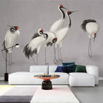Tapet personalizat zen oriental cu cocori eleganti intr un cadru simplist evocand liniste si puritate misty cranes