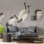 Tapet personalizat zen oriental cu cocori eleganti intr un cadru simplist evocand liniste si puritate misty cranes