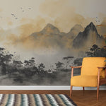 Tapet personalizat zen oriental ce ilustreaza un sat linistit de munte cu arhitectura traditionala in tonuri calme aducand o nota de pace si simplitate quiet village