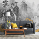 Tapet personalizat zen oriental cu o cascada inghetata intr un peisaj montan oferind o priveliste de o frumusete rece si senina frozen waterfall