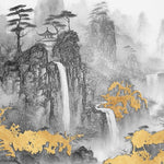 Tapet personalizat zen oriental cu o cascada inghetata intr un peisaj montan oferind o priveliste de o frumusete rece si senina frozen waterfall