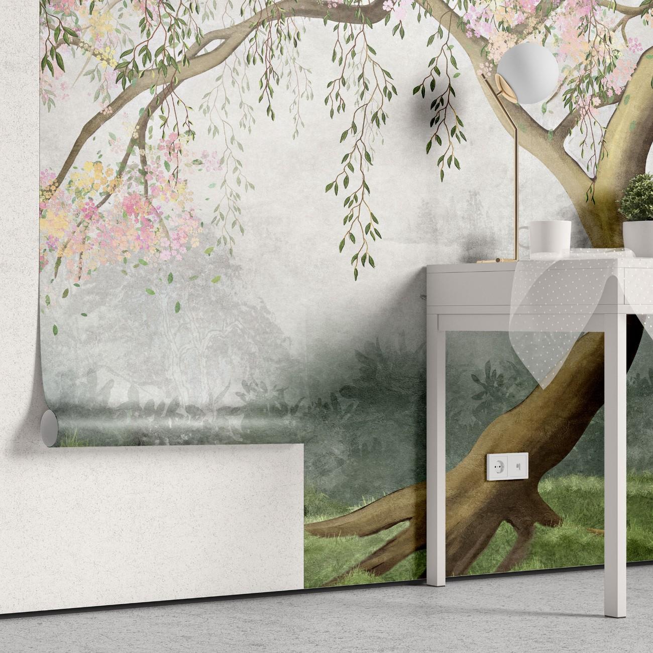 tapet personalizat zen oriental cu infloriri delicate de cires creand o atmosfera primavaratica plina de eleganta si fragilitate cherry whispers
