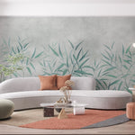 Tapet personalizat zen oriental cu frunze de bambus in nuante subtile de menta aducand o senzatie de prospetime si calm natural minty bamboo