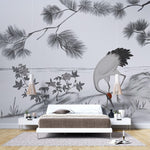 Tapet personalizat zen oriental cu o schita artistica de cocor creand un efect vizual delicat si plin de gratie sketch crane