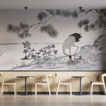 Tapet personalizat zen oriental cu o schita artistica de cocor creand un efect vizual delicat si plin de gratie sketch crane