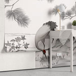 Tapet personalizat zen oriental cu o schita artistica de cocor creand un efect vizual delicat si plin de gratie sketch crane