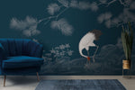Tapet personalizat zen oriental cu un cocor elegant in nuante intunecate evocand misterul si frumusetea noptii midnight crane