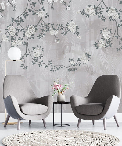 tapet personalizat zen oriental chinoiserie cu elemente florale pe un fundal de umbre de bambus aducand o nota de eleganta exotica si rafinament bamboo chinoiserie