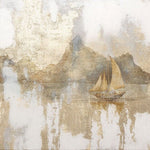 Tapet personalizat zen oriental cu o barca solitara sub un apus auriu simbolizand calatoria interioara si linistea suprema golden zen boat