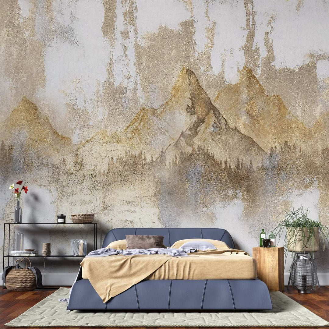 Tapet personalizat zen oriental cu varfuri montoase aurii sub un cer plin de armonie oferind o priveliste majestuoasa si plina de inspiratie golden peaks