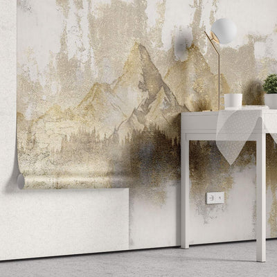tapet personalizat zen oriental cu varfuri montoase aurii sub un cer plin de armonie oferind o priveliste majestuoasa si plina de inspiratie golden peaks