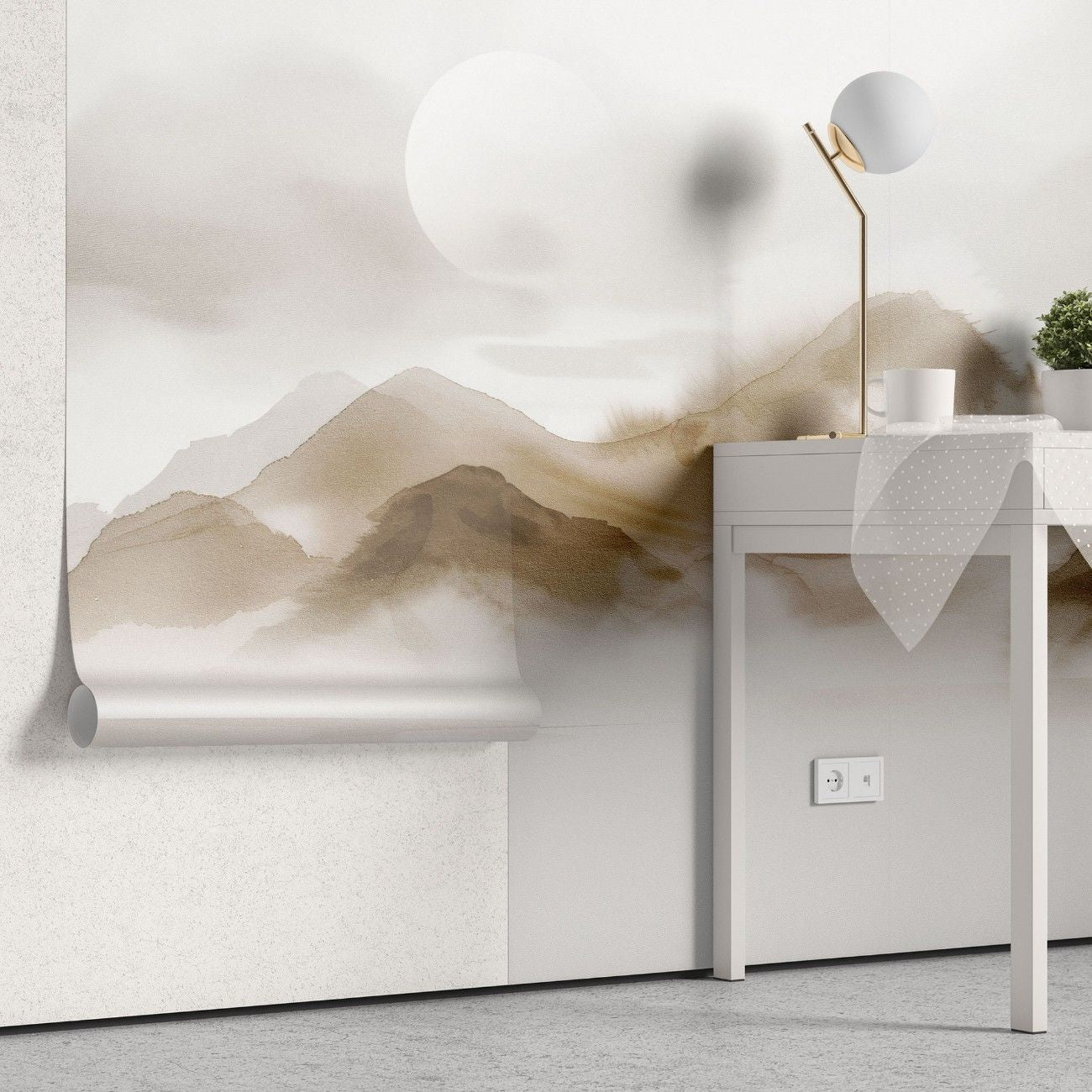 tapet personalizat zen oriental cu un munte delicat in acuarela evocand fragilitatea naturii si serenitatea peisajului frail mountain
