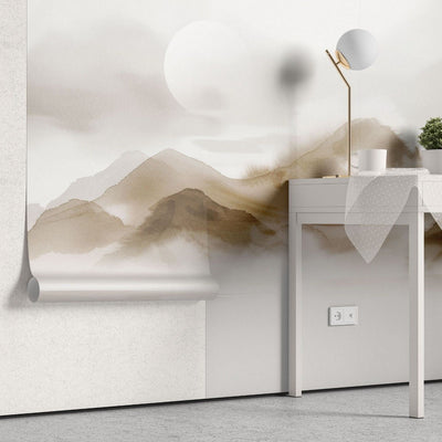 tapet personalizat zen oriental cu un munte delicat in acuarela evocand fragilitatea naturii si serenitatea peisajului frail mountain