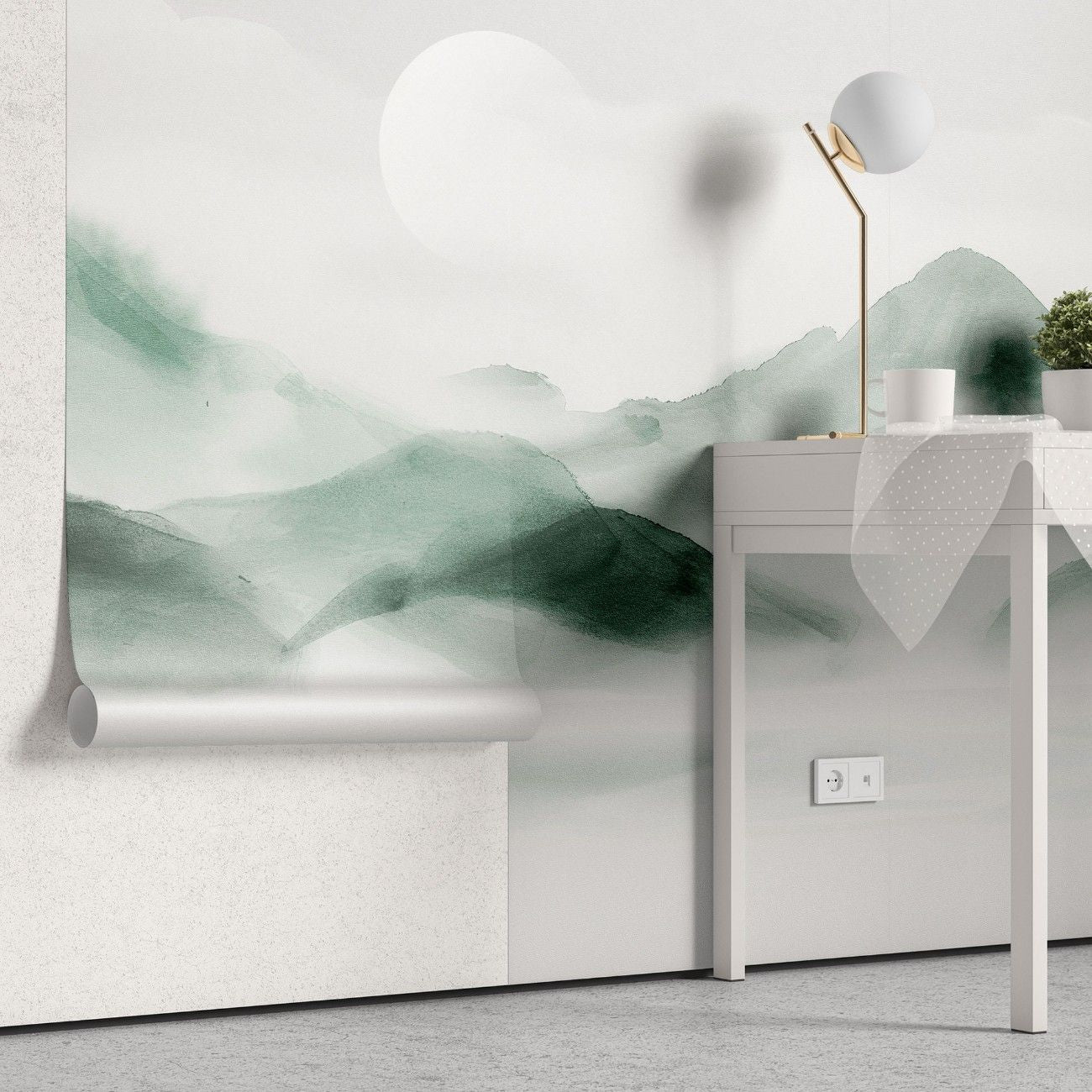 tapet personalizat zen oriental cu un munte invaluindu se in ceata creand o atmosfera de mister calm si profunzime misty mountain