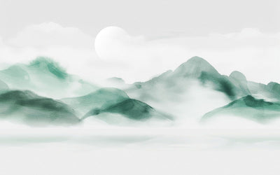 tapet personalizat zen oriental cu un munte invaluindu se in ceata creand o atmosfera de mister calm si profunzime misty mountain
