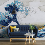 Tapet Zen Oriental cu ilustratia tsunami-uli japonez si barci de lemn - JAPANESE TSUNAMI