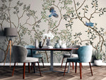 Tapet Zen Oriental cu copaci asiatici infloriti si pasari albastre - BLUE JAY CHINOISERIE