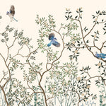 Tapet Zen Oriental cu copaci asiatici infloriti si pasari albastre - BLUE JAY CHINOISERIE