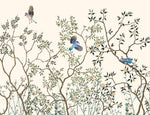 Tapet Zen Oriental cu copaci asiatici infloriti si pasari albastre - BLUE JAY CHINOISERIE