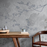 Tapet Zen Oriental cu peisaj de natura abstracta asiatica - BLUEISH GREY CHINOISERIE