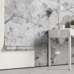 Tapet Zen Oriental cu peisaj de natura abstracta asiatica - BLUEISH GREY CHINOISERIE