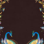 Tapet Zen Oriental cu pauni infloriti pe un fundal maro texturat - FLOWER FRAMED PEACOKS