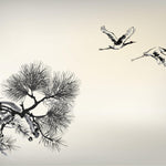 Tapet Zen Oriental cu natura orientala abstracta - INK CRANES